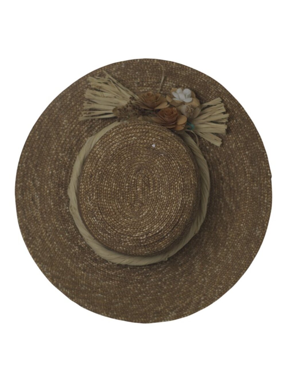 Vintage Straw Hat Wide Brim Floral Raffia Garden Party Derby Women 22 Inch - Picture 5 of 10
